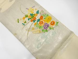 アンティーク　小舟に秋草模様刺繍袋帯（材料）